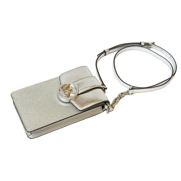 Michael Kors Carmen Small Logo Smartphone Crossbody Bag Silver $348 Nwt - Picture 2 of 7